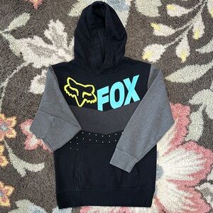 Fox Kids Boys Black and Gray Hoodie with Teal Logo